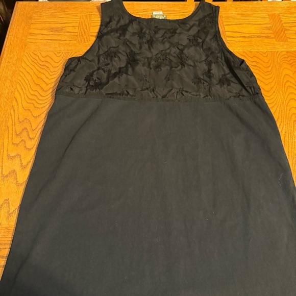 Vintage Blue Cactus Maxi Dress in Black 1X Sleeveless Boho Artwear Double Slit - Picture 13 of 16